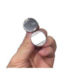 Round Cufflinks with Lines - Silver Tone
